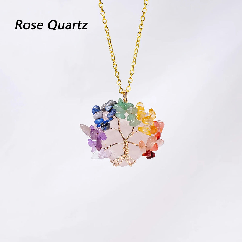 1PC Natural Colorful Life Tree Heart Shape Pendant Love Shape Energy Necklace jewelry Reiki Beloved Female Mom Mother's Day