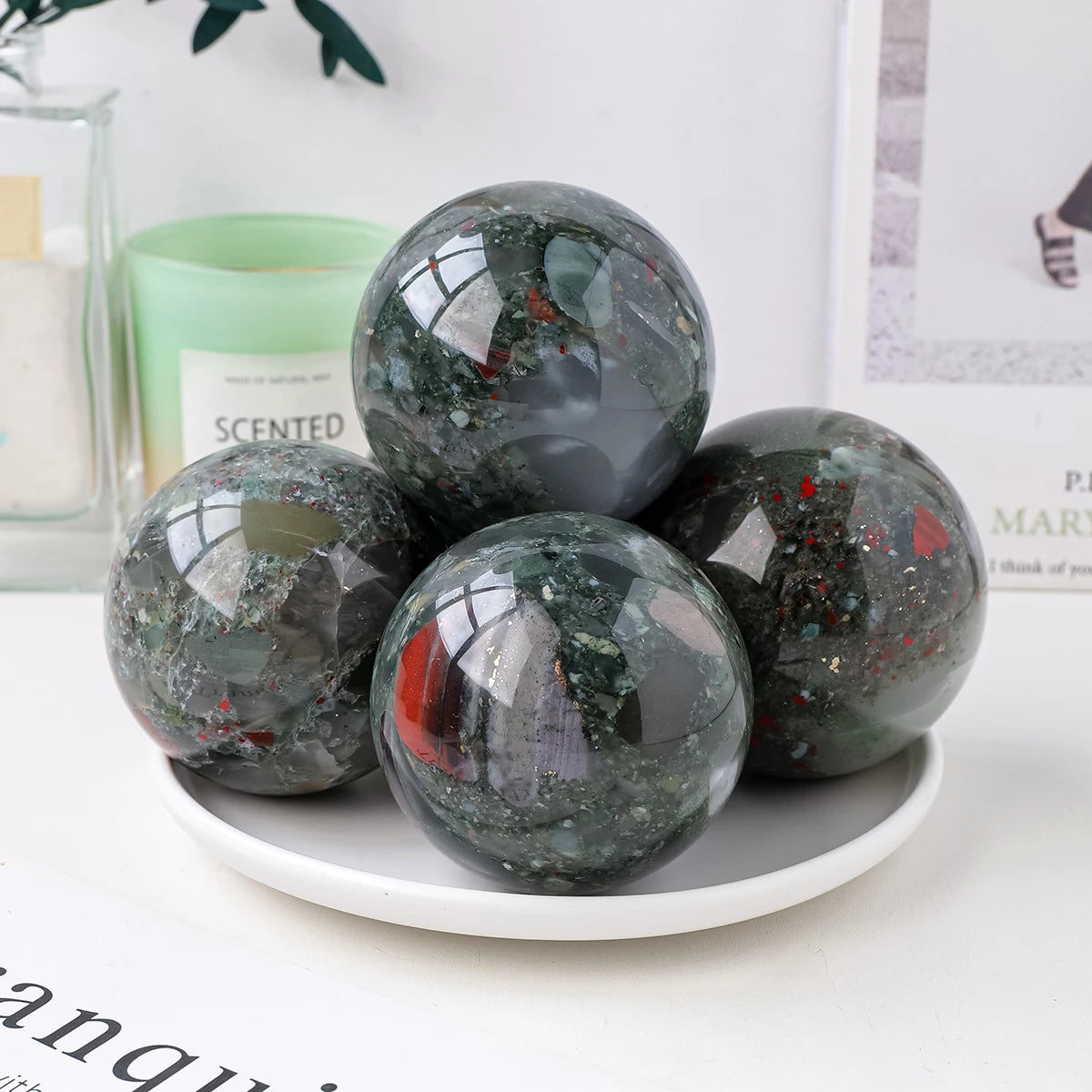 1PC Natural Crystal African Blood Stone Ball Free Base Home Decor Gifts Feng Shui Ornaments