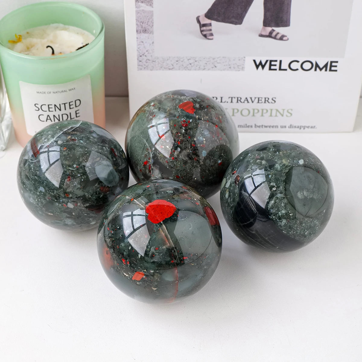 1PC Natural Crystal African Blood Stone Ball Free Base Home Decor Gifts Feng Shui Ornaments