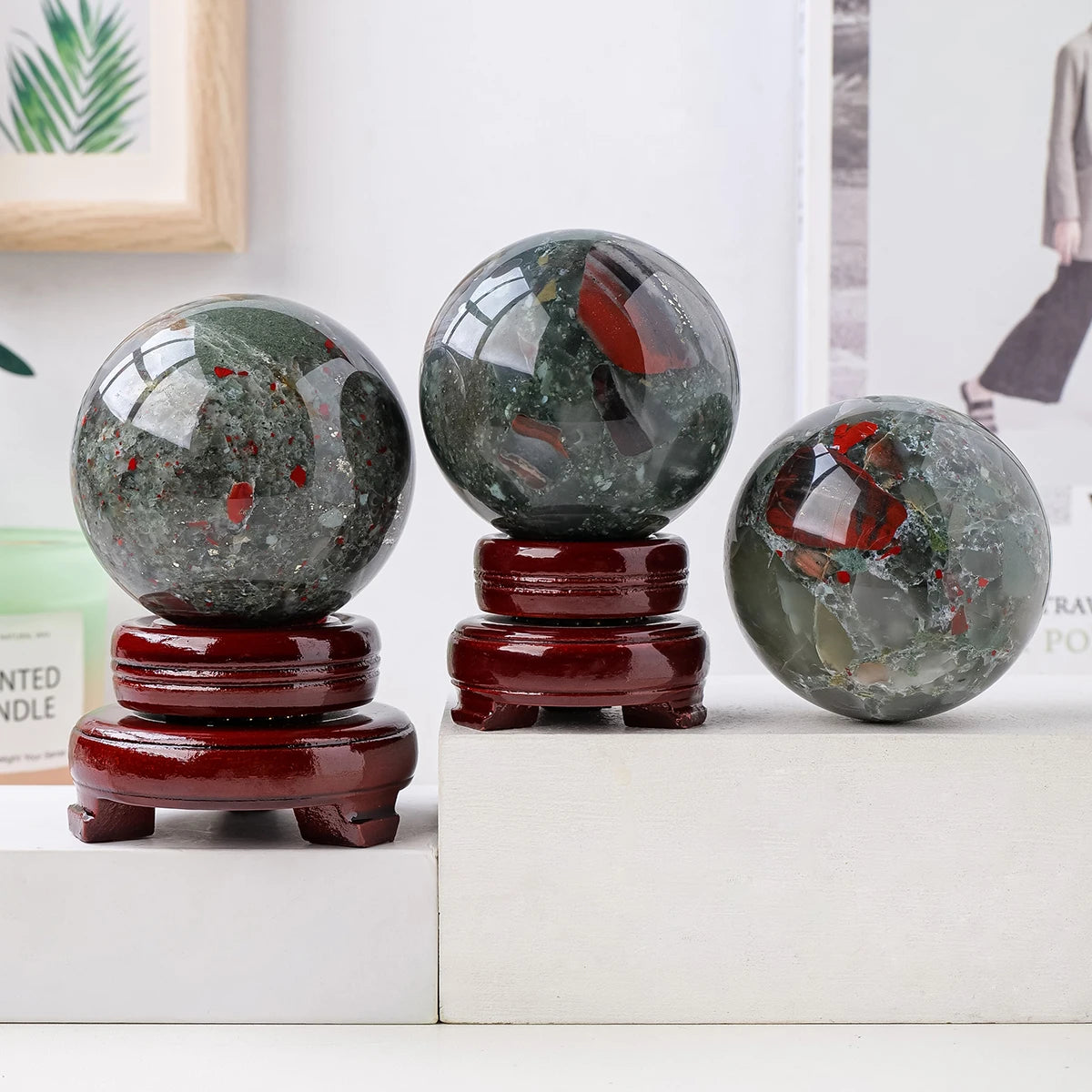 1PC Natural Crystal African Blood Stone Ball Free Base Home Decor Gifts Feng Shui Ornaments