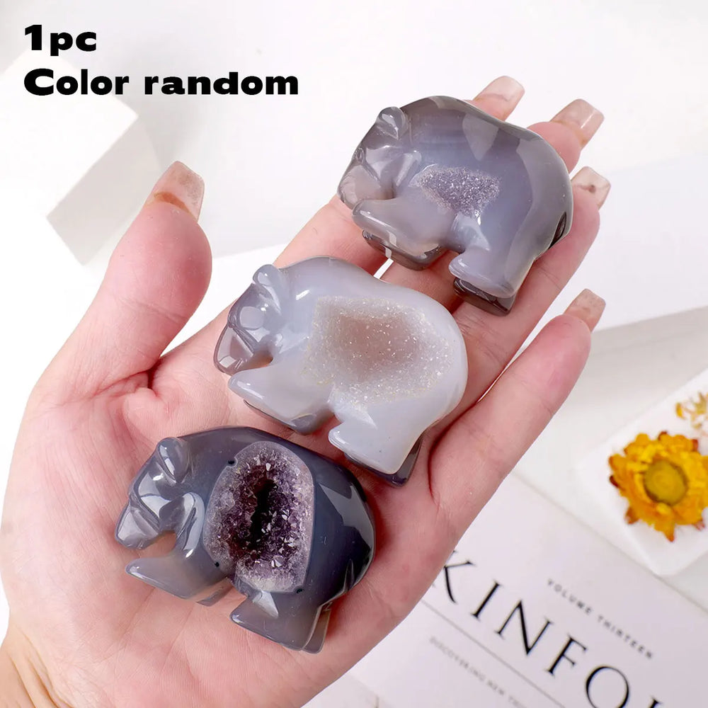 1PC Natural Crystal Agate Bear Hand Engraving Display Healing Crystals Home Decoration Gift