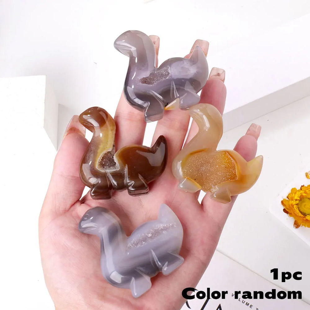 1PC Natural Crystal Agate Dinosaurn Hand Engraving Display Healing Crystals Home Decoration Gift