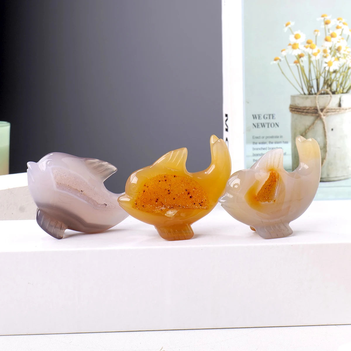 1PC Natural Crystal Agate Dolphin Hand Engraving Display Healing Crystals Home Decoration Gift