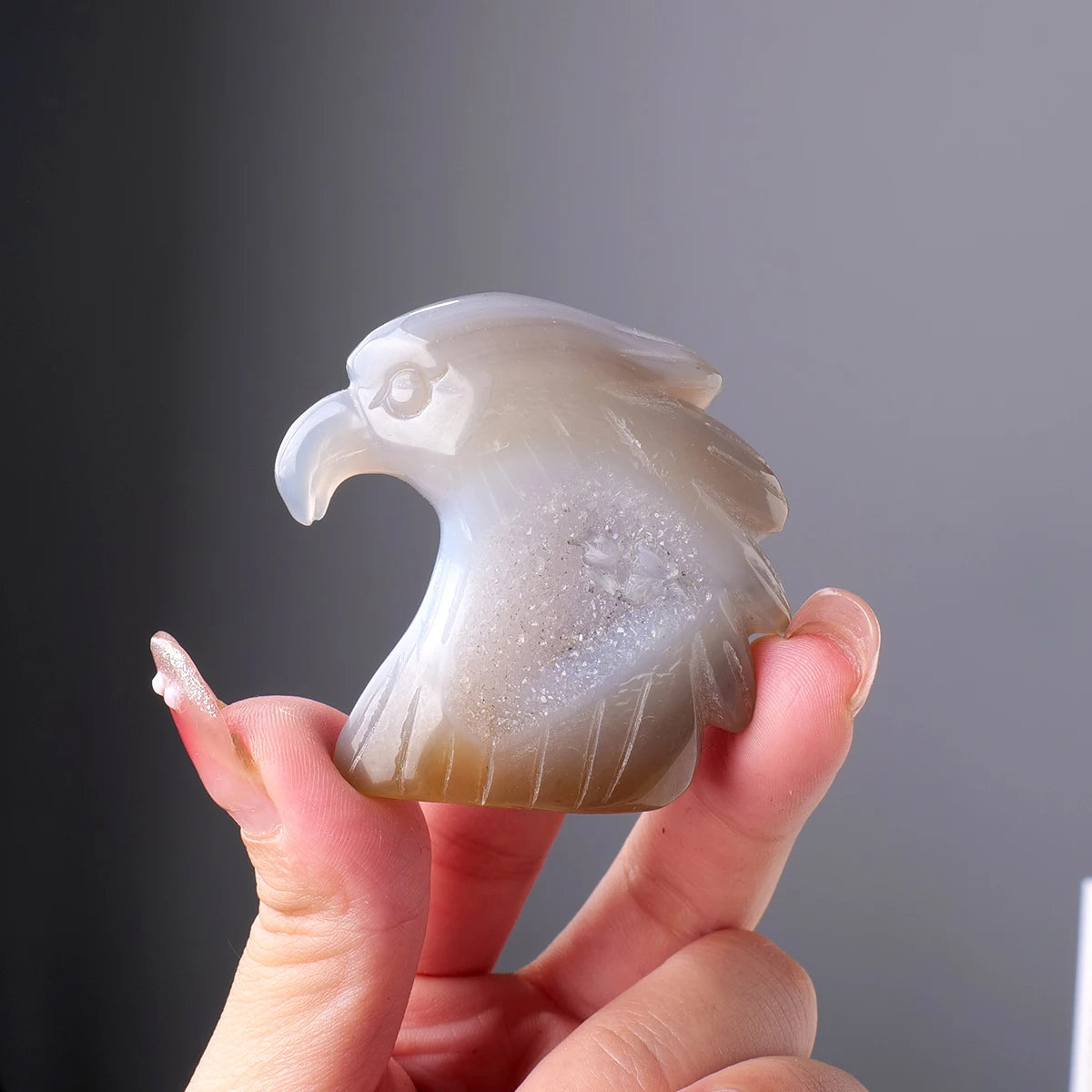 1PC Natural Crystal Agate Eagle Hand Engraving Display Healing Crystals Home Decoration Gift