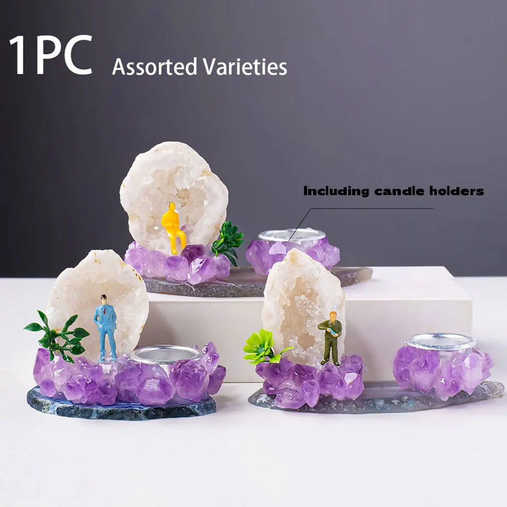 1PC Natural Crystal Amethyst Candlestick Agate Cave Aromatherapy Halloween Candle Home Decoration