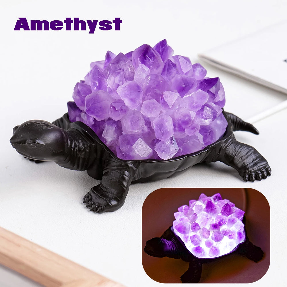 1PC Natural Crystal Amethyst Cluster Turtle Statue Original Gem Citrine Rough Raw Stone Crystal Decorative Night