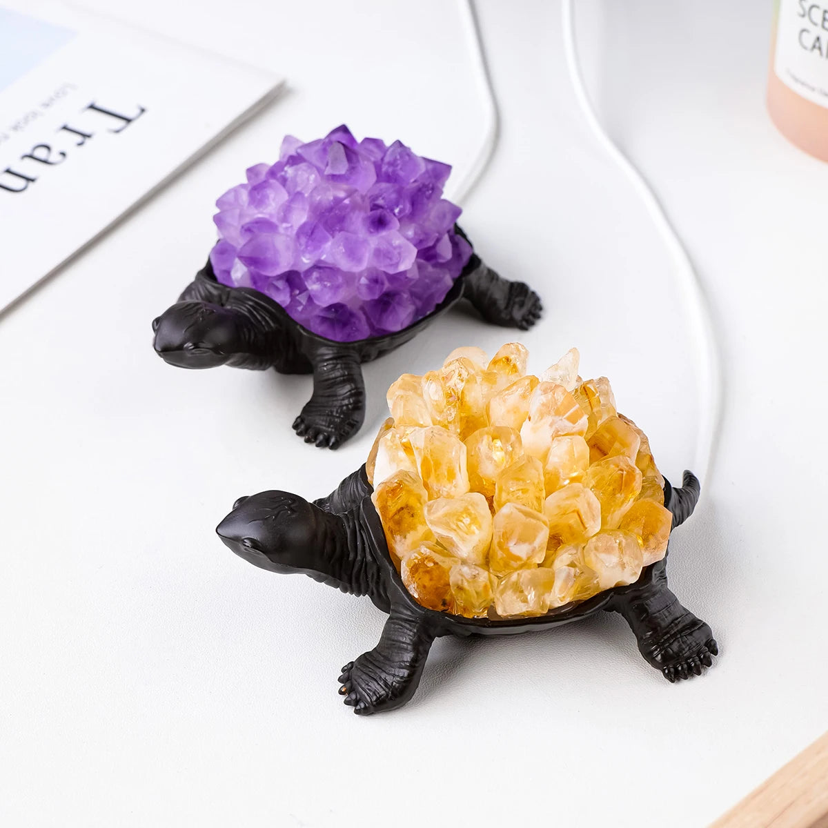 1PC Natural Crystal Amethyst Cluster Turtle Statue Original Gem Citrine Rough Raw Stone Crystal Decorative Night