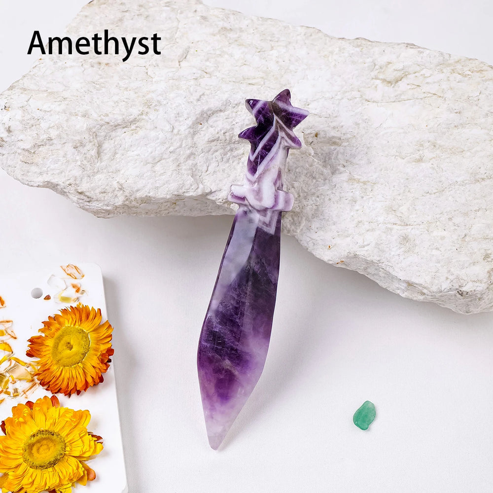 1PC Natural Crystal  Amethyst Dagger Original Stone Model Knife Polishing Unbladed Knife Model Crystal Crafts Crafts Witch