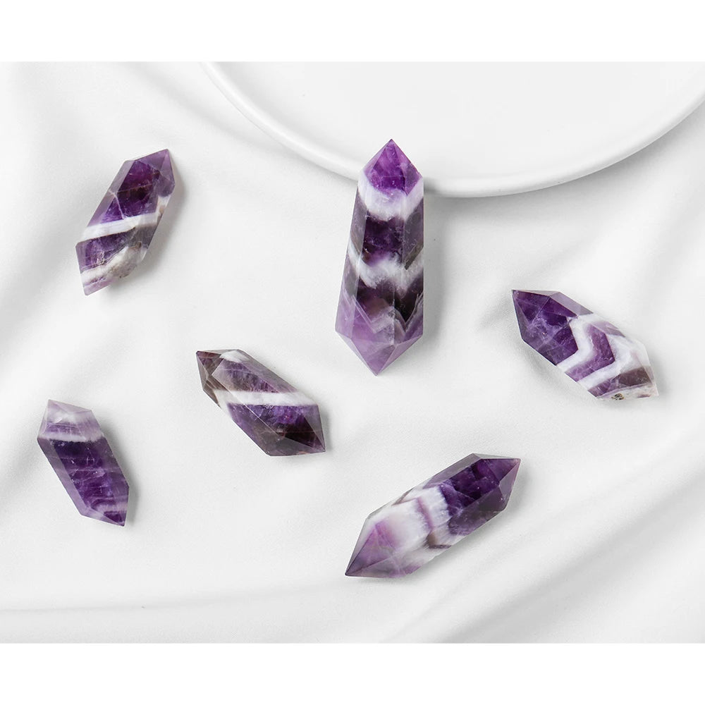 1PC Natural Crystal Amethyst Double Point Wand Healing Quartz Stone Energy Quartz Home Decoration