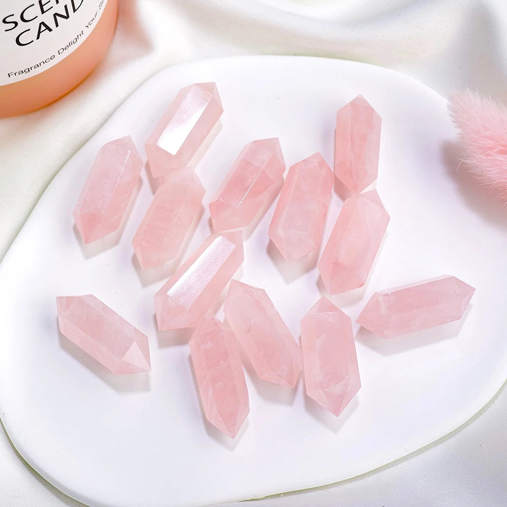 1PC Natural Crystal  Amethyst Double Point Wand Healing Rose Quartz Stone Energy Quartz Home Decoration