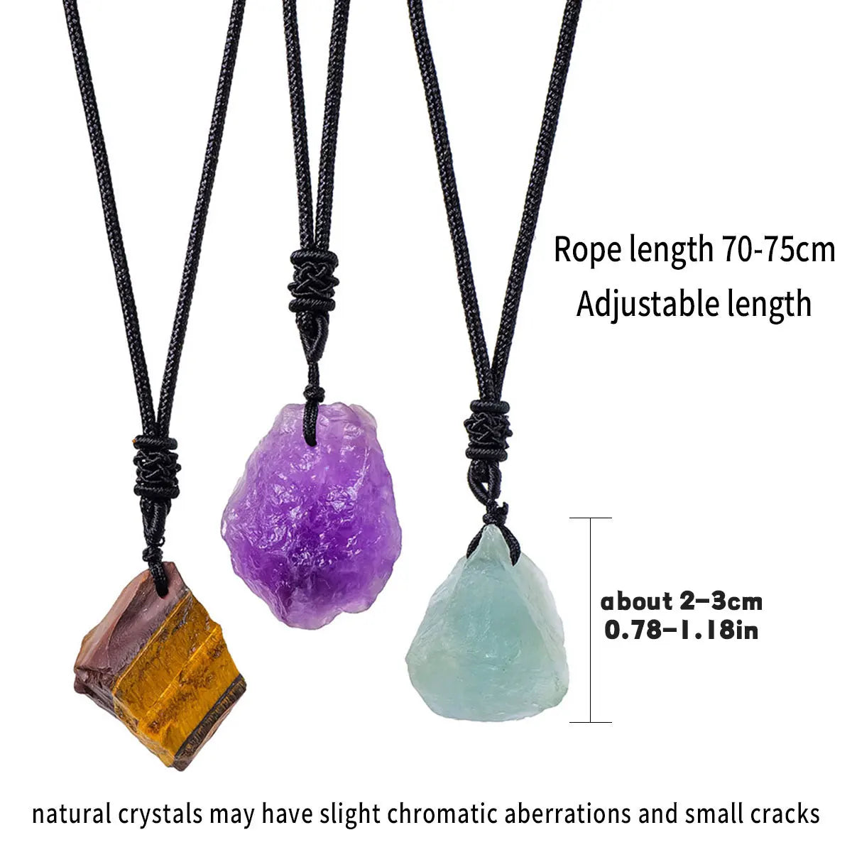 1PC Natural Crystal Amethyst Raw Stone Unpolished Stone Rose quartz Pendant Necklace For Women's Gifts