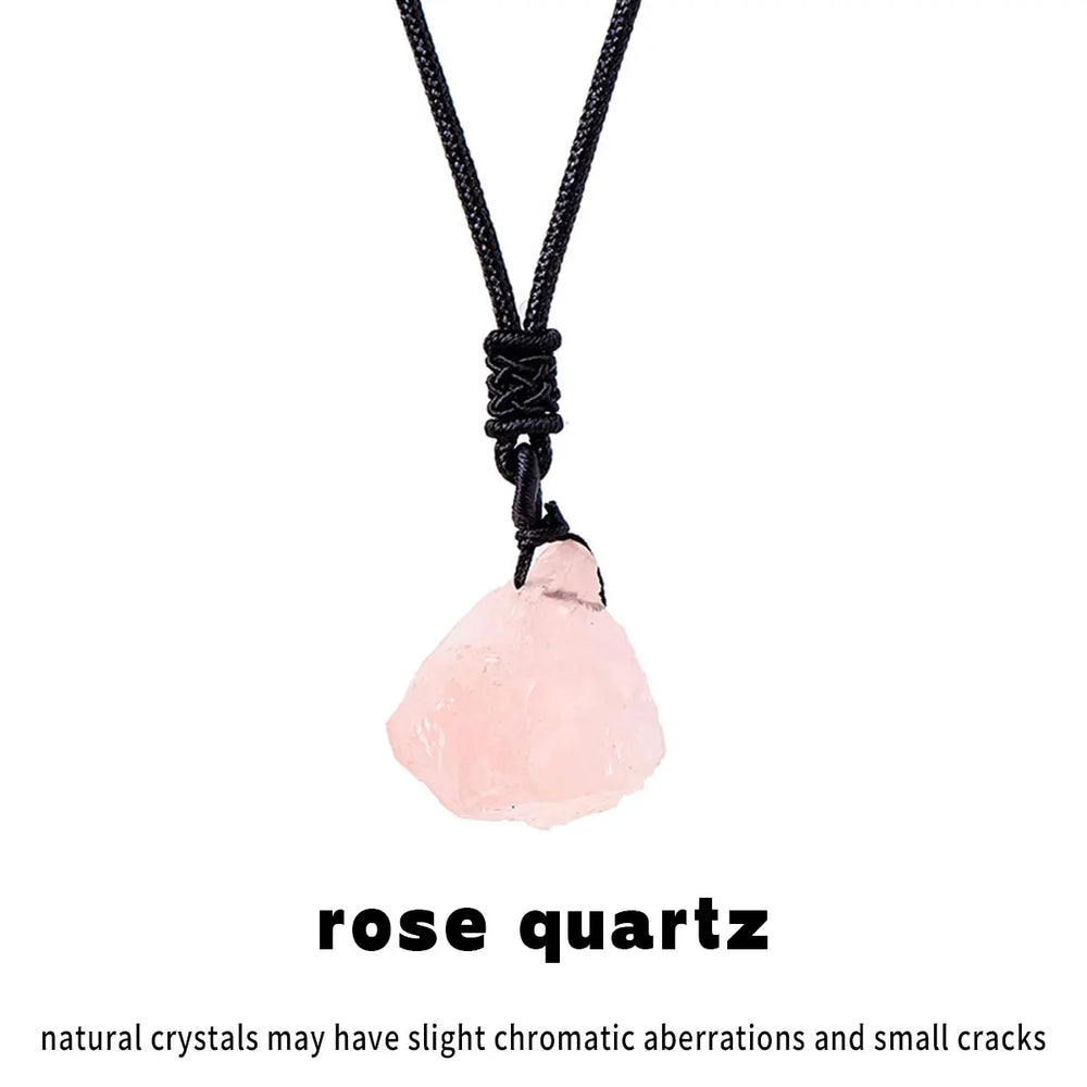 1PC Natural Crystal Amethyst Raw Stone Unpolished Stone Rose quartz Pendant Necklace For Women's Gifts