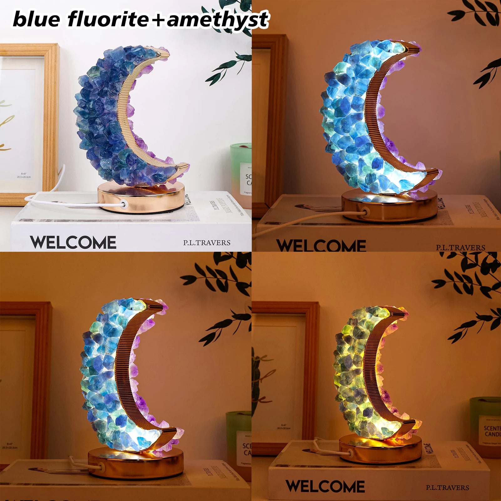 1PC Natural Crystal Amethyst Tooth Citrine Tooth Moon Three Colors Are Adjustable USB Interface Bedroom home decoration