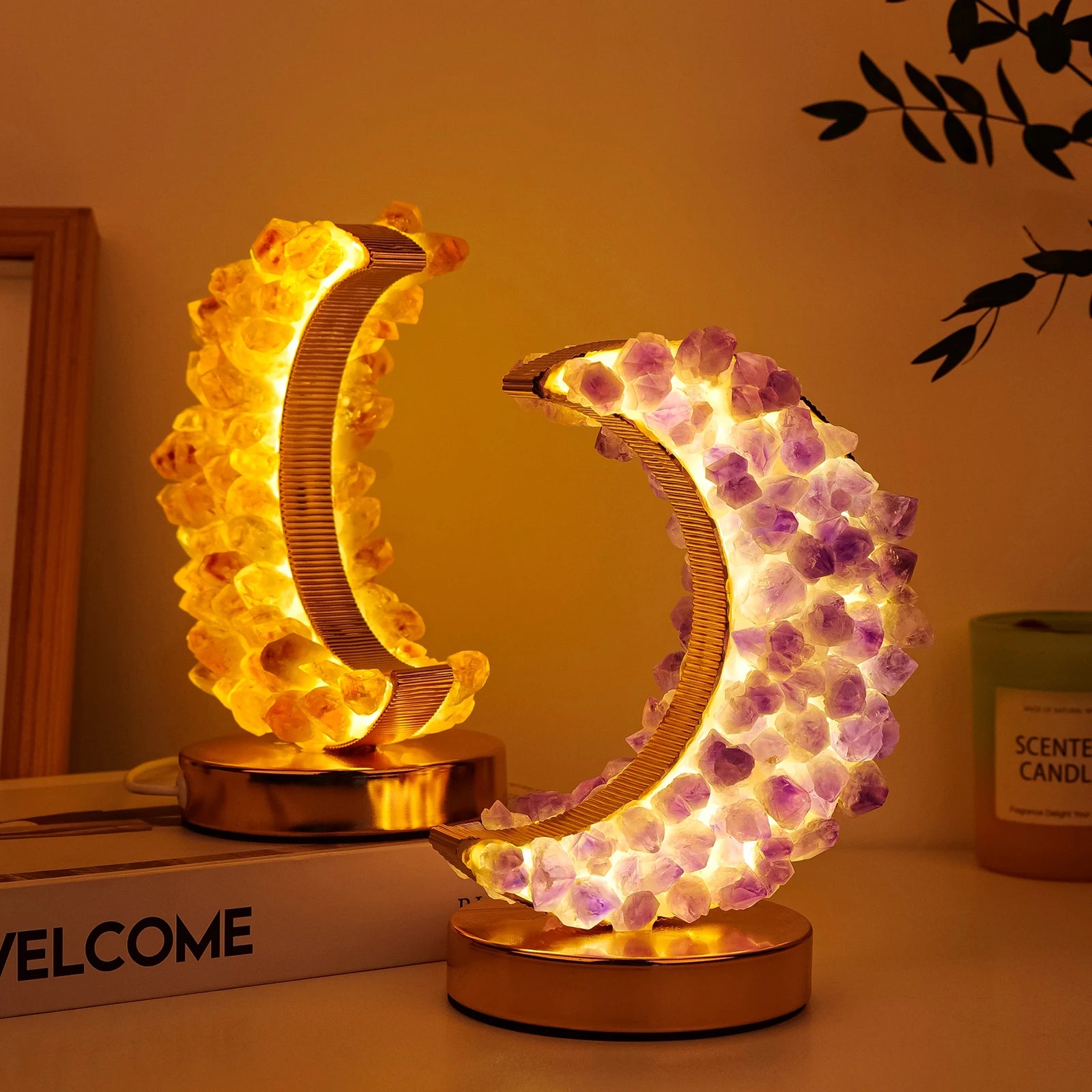 1PC Natural Crystal Amethyst Tooth Citrine Tooth Moon Three Colors Are Adjustable USB Interface Bedroom home decoration