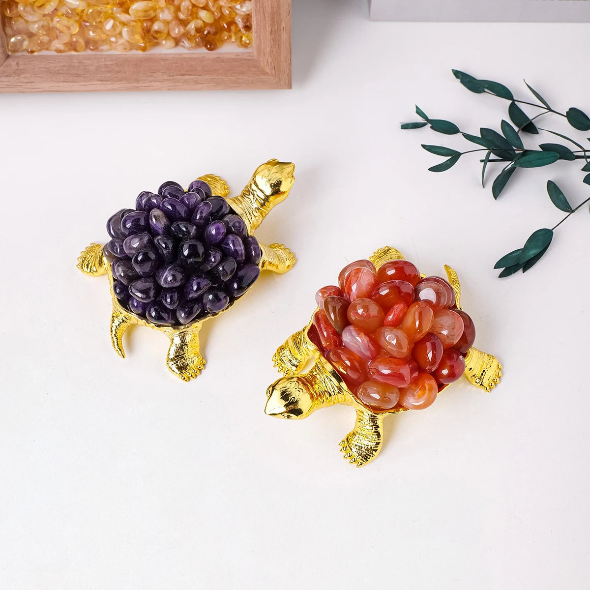 1PC Natural Crystal Animal Figurines Tortoise Turtle Crystal Rolling Stone Handmade Ornaments Garden Home Decoration Crafts