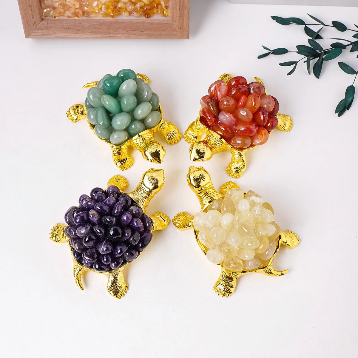 1PC Natural Crystal Animal Figurines Tortoise Turtle Crystal Rolling Stone Handmade Ornaments Garden Home Decoration Crafts