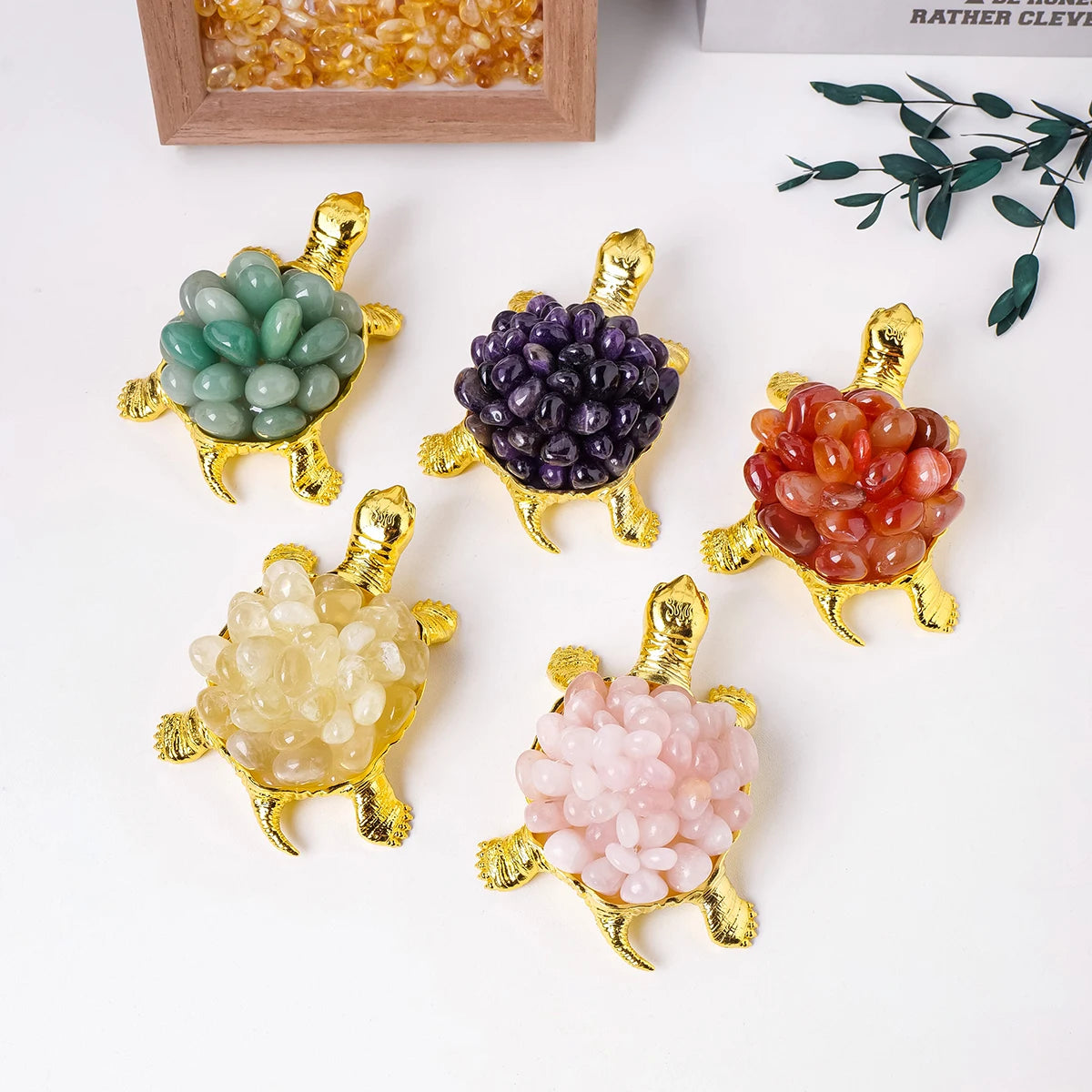 1PC Natural Crystal Animal Figurines Tortoise Turtle Crystal Rolling Stone Handmade Ornaments Garden Home Decoration Crafts