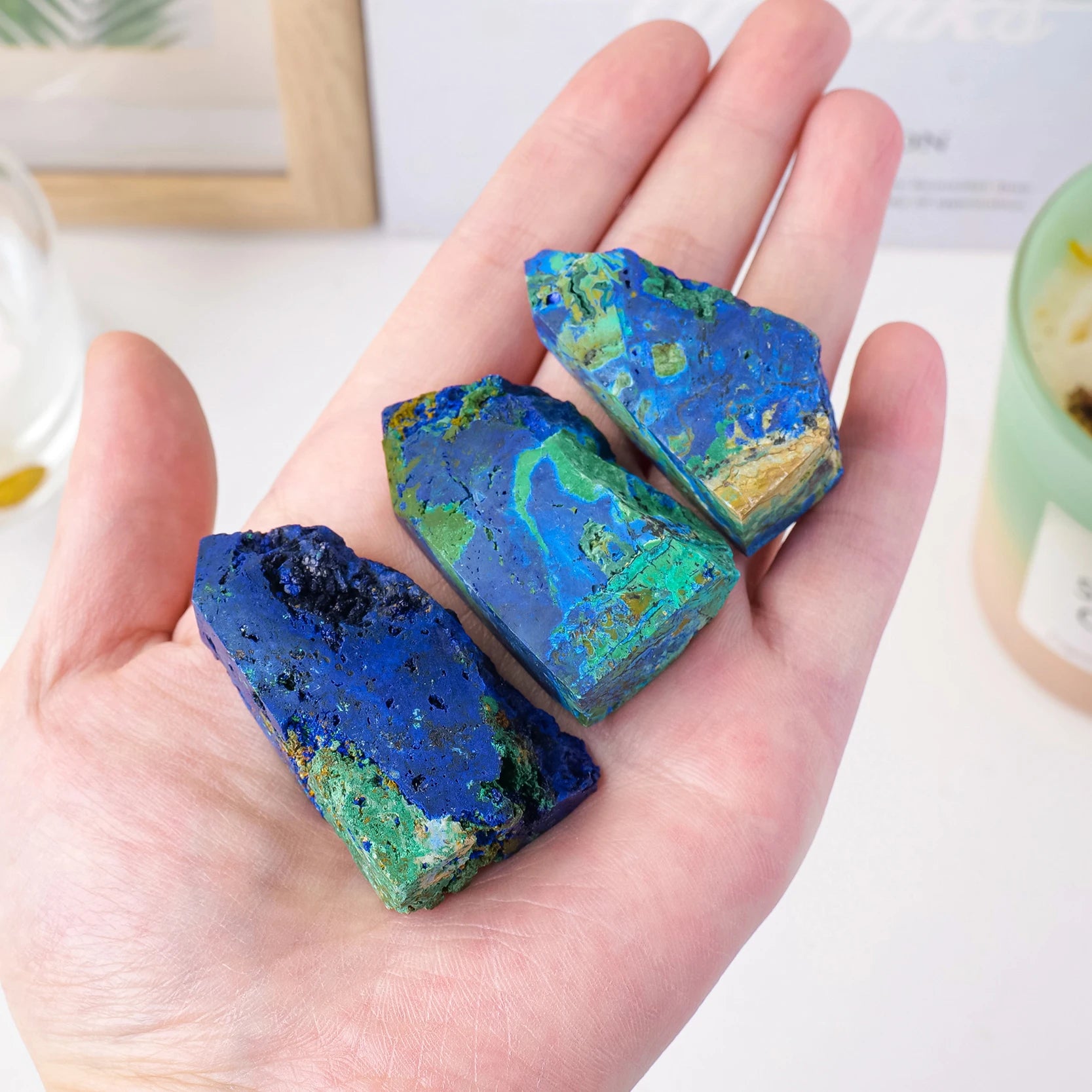 1PC Natural Crystal Azurite Point Healing Stone Energy Ore Mineral Tower Chakra Reiki Malachite Mineral Specimen Home Decoration