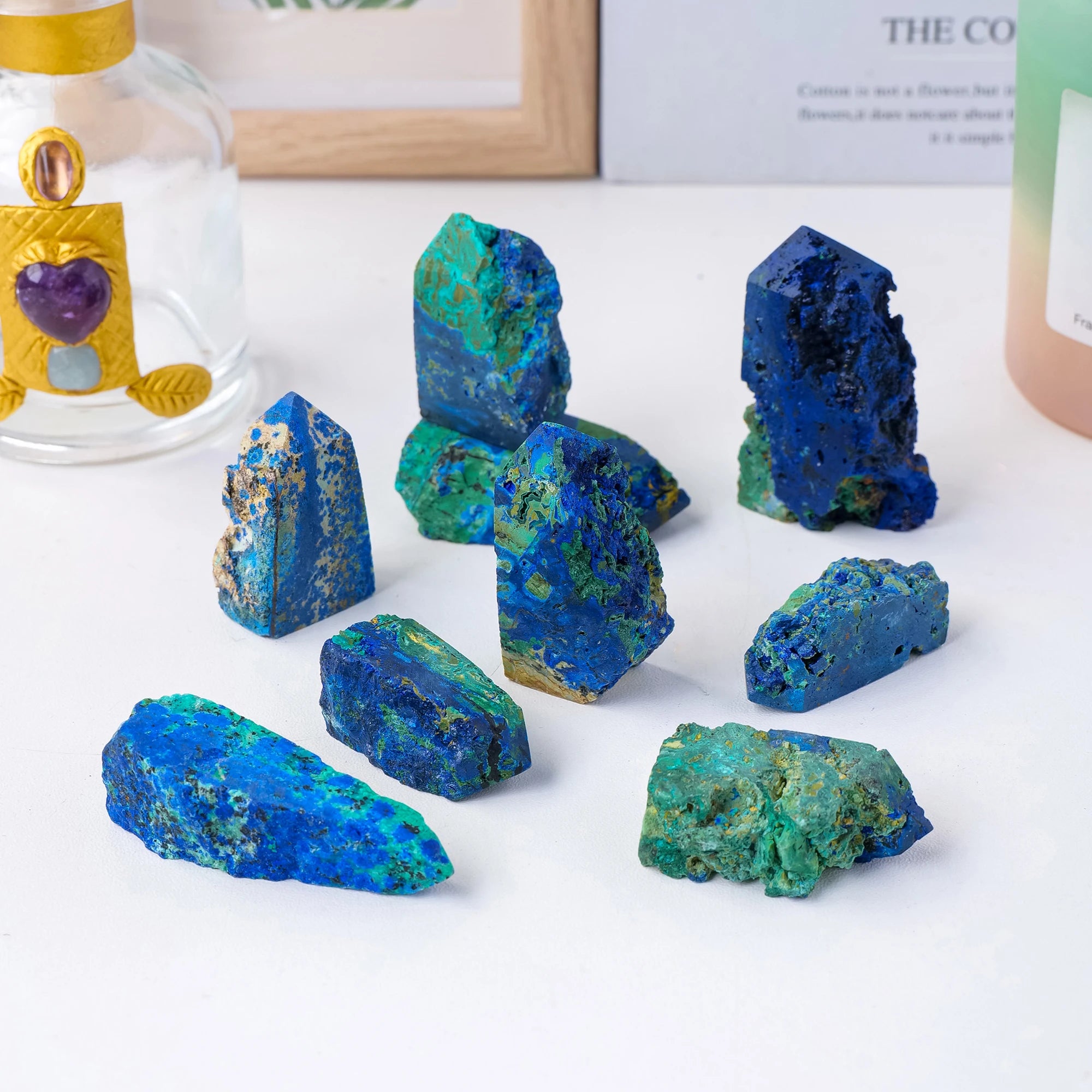 1PC Natural Crystal Azurite Point Healing Stone Energy Ore Mineral Tower Chakra Reiki Malachite Mineral Specimen Home Decoration