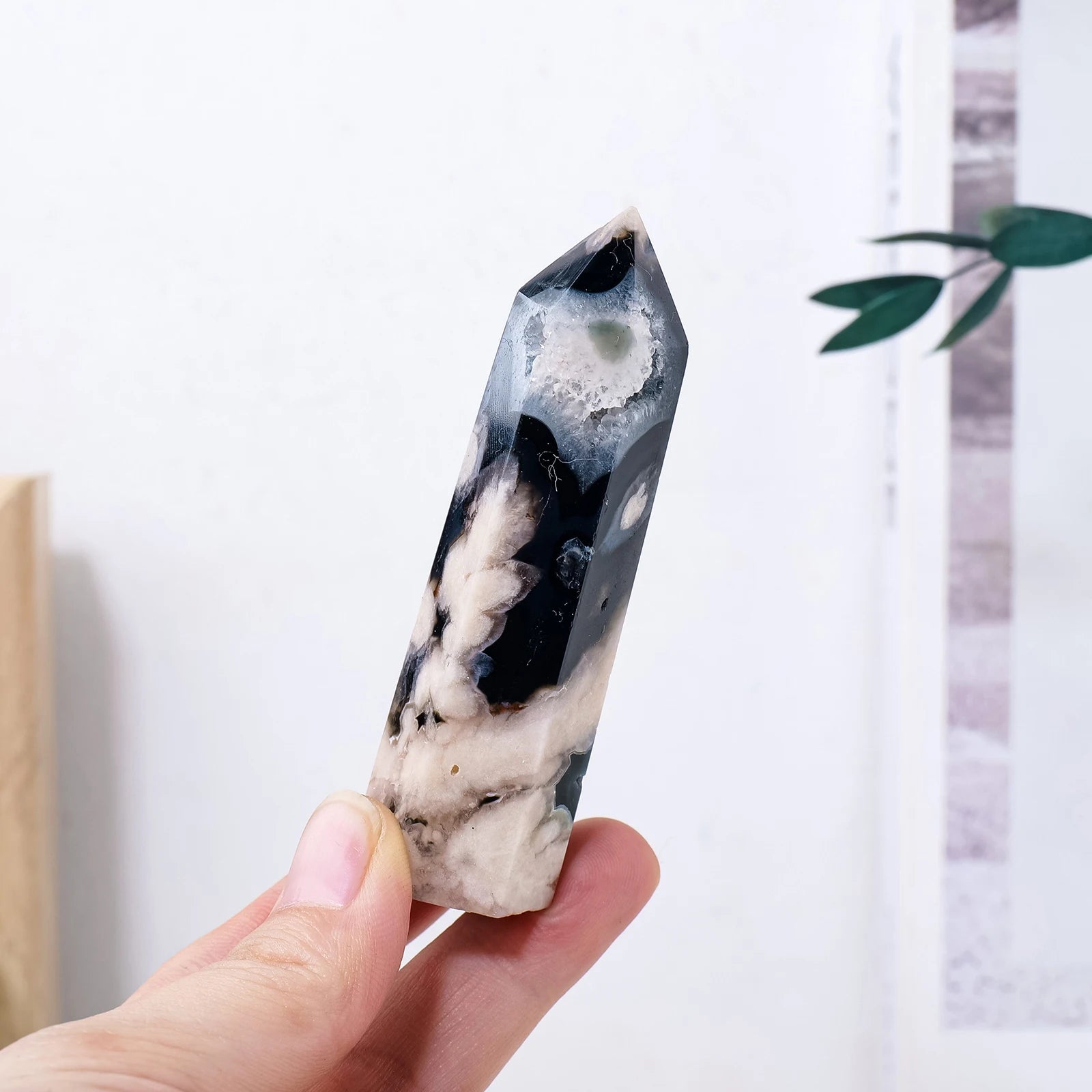 1PC Natural Crystal Black Cherry Agate Hexagonal Prisms Point  Healing Stone Energy Ore Mineral Obelisk Home Ornaments