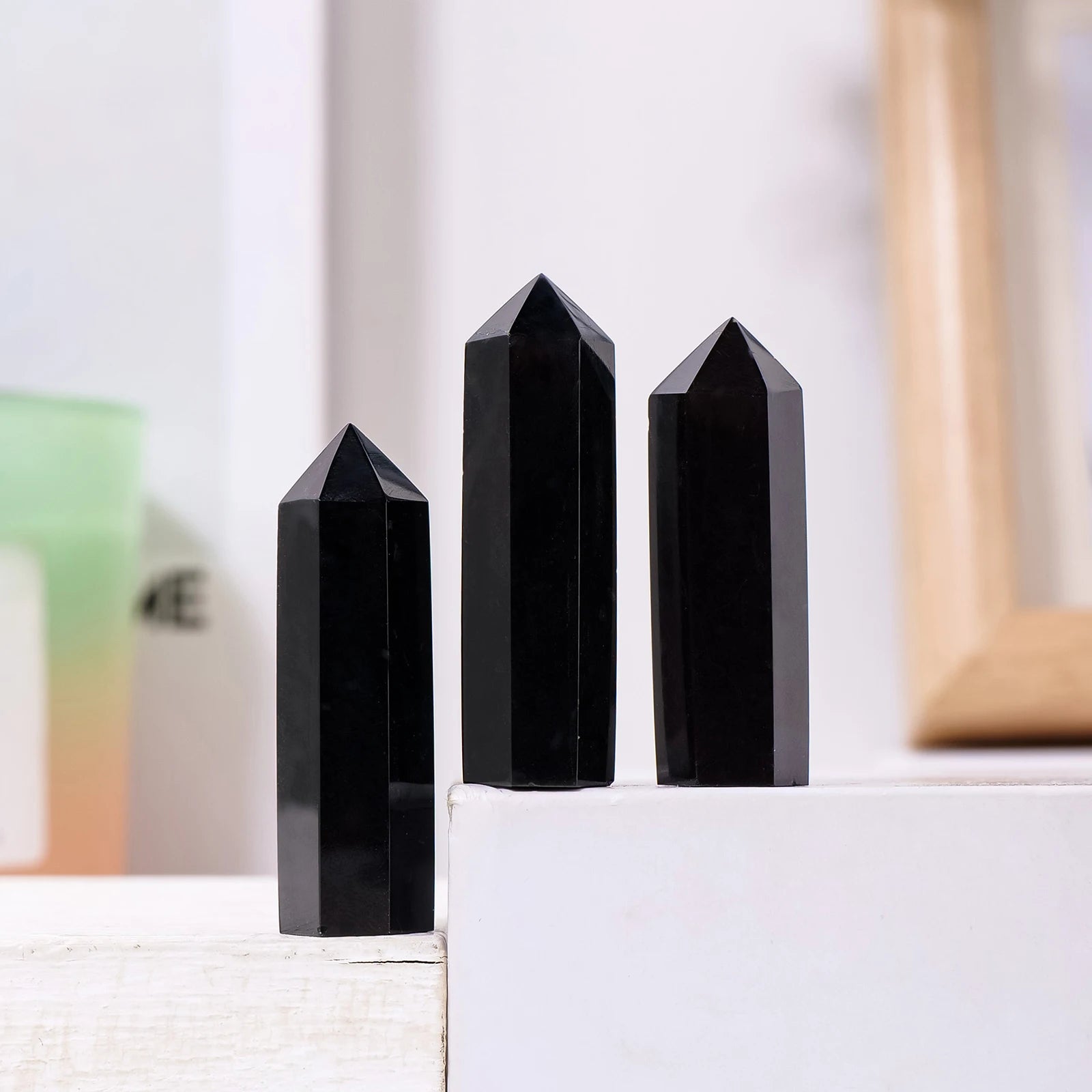 1PC Natural Crystal Black Tourmaline Hexagonal Point Polishing Reiki Healing Crystal Tower Home Decoration