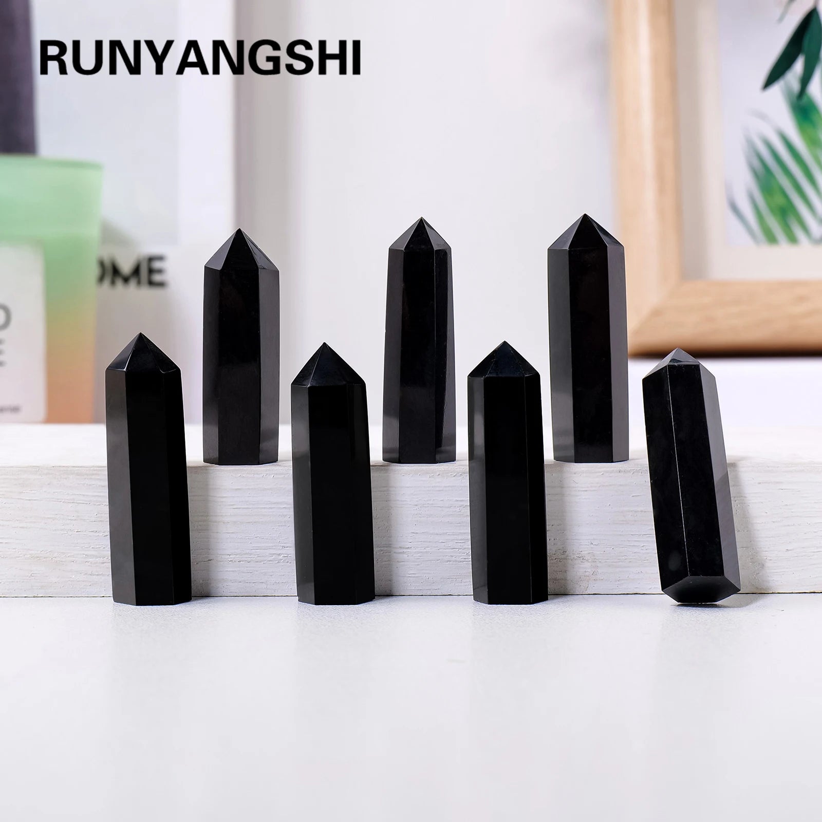 1PC Natural Crystal Black Tourmaline Hexagonal Point Polishing Reiki Healing Crystal Tower Home Decoration