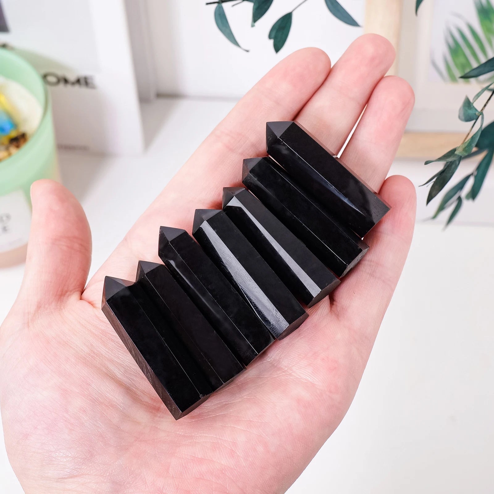 1PC Natural Crystal Black Tourmaline Hexagonal Point Polishing Reiki Healing Crystal Tower Home Decoration