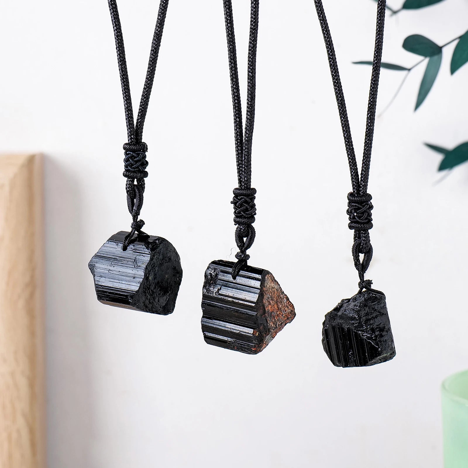 1PC Natural Crystal Black Tourmaline Raw Stone Unpolished Gem Pendant Necklace Quartz Jewelry For Man Gifts