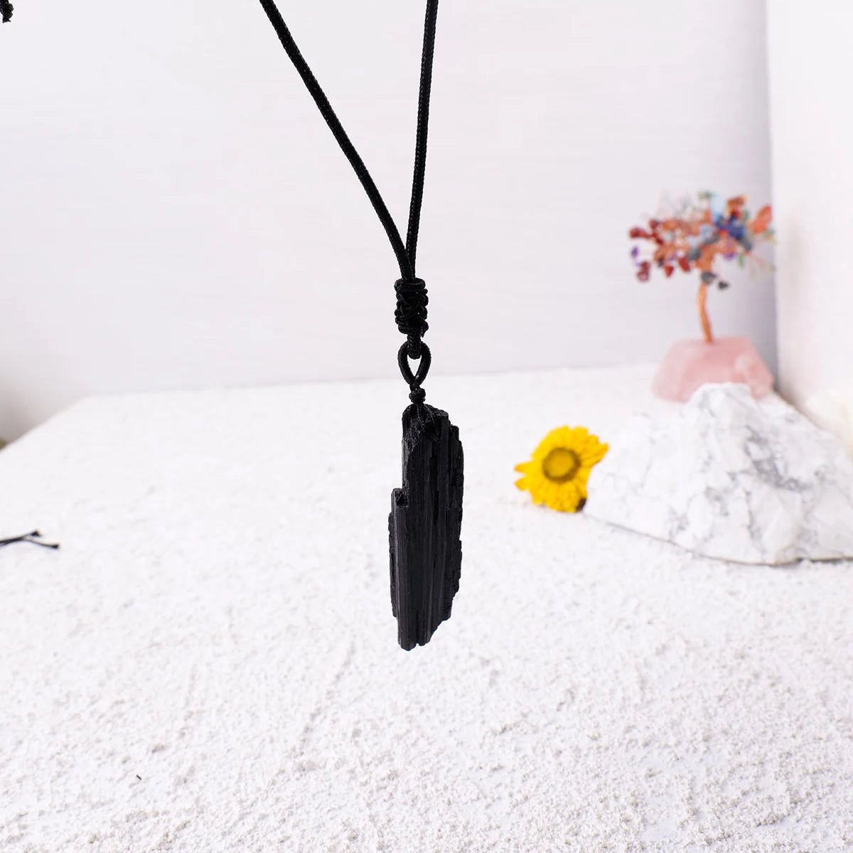 1PC Natural Crystal Black Tourmaline Raw Stone Unpolished Gem Pendant Necklace Quartz Jewelry For Man Gifts