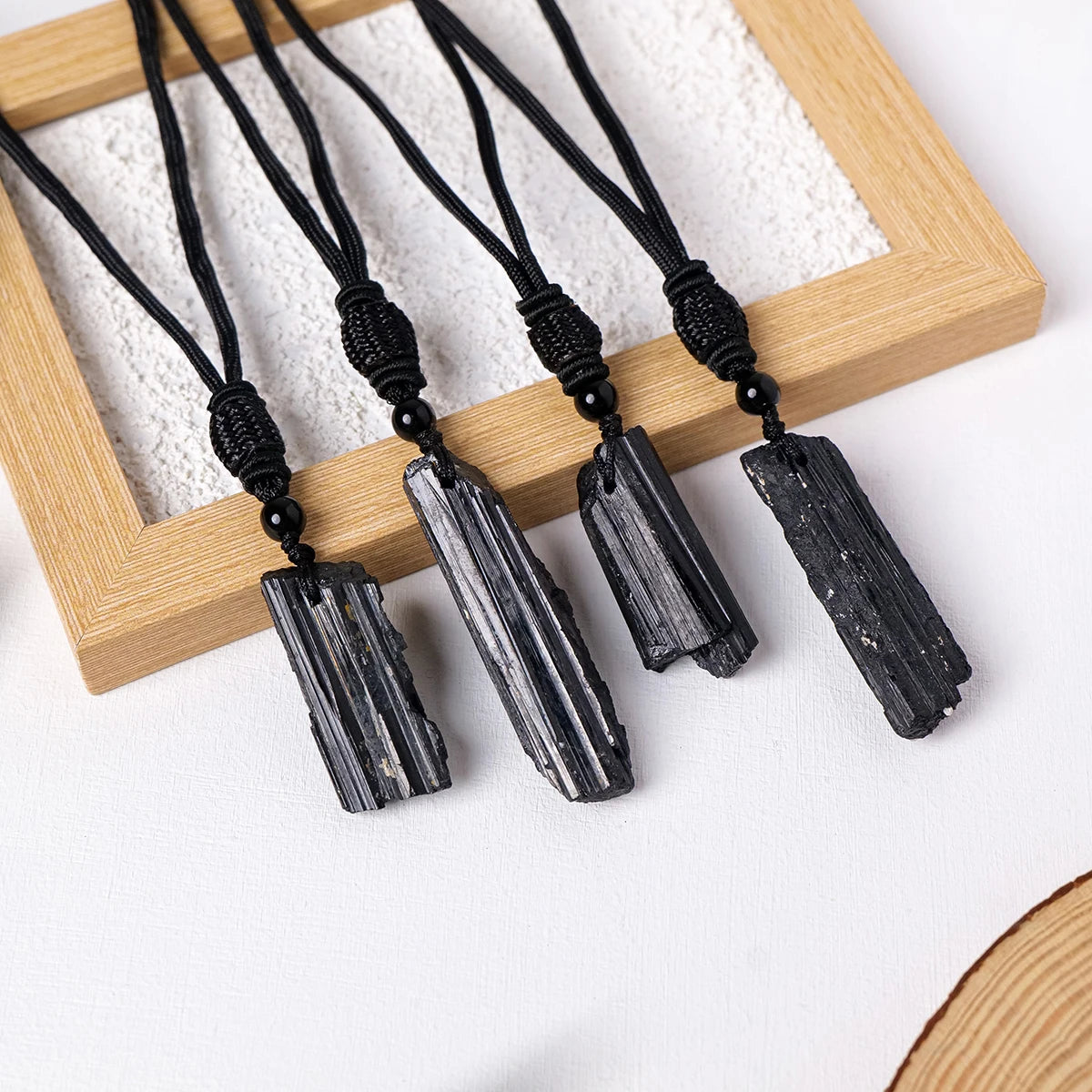 1PC Natural Crystal Black Tourmaline Raw Stone Unpolished Gem Pendant Necklace Quartz Jewelry For Man Gifts