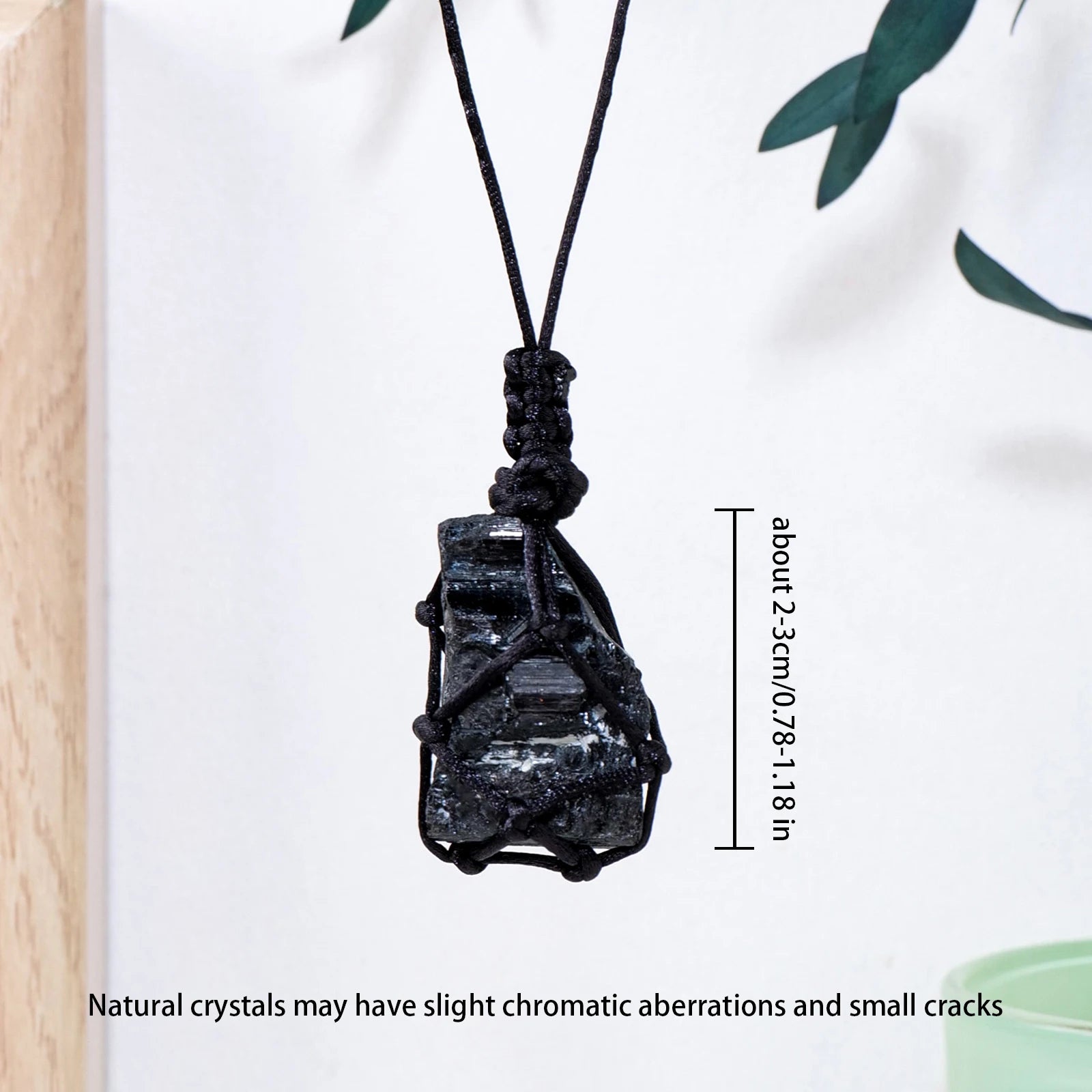 1PC Natural Crystal Black Tourmaline Raw Stone Unpolished Jet Stone Net Bag Pendant Necklace For Men's Gifts