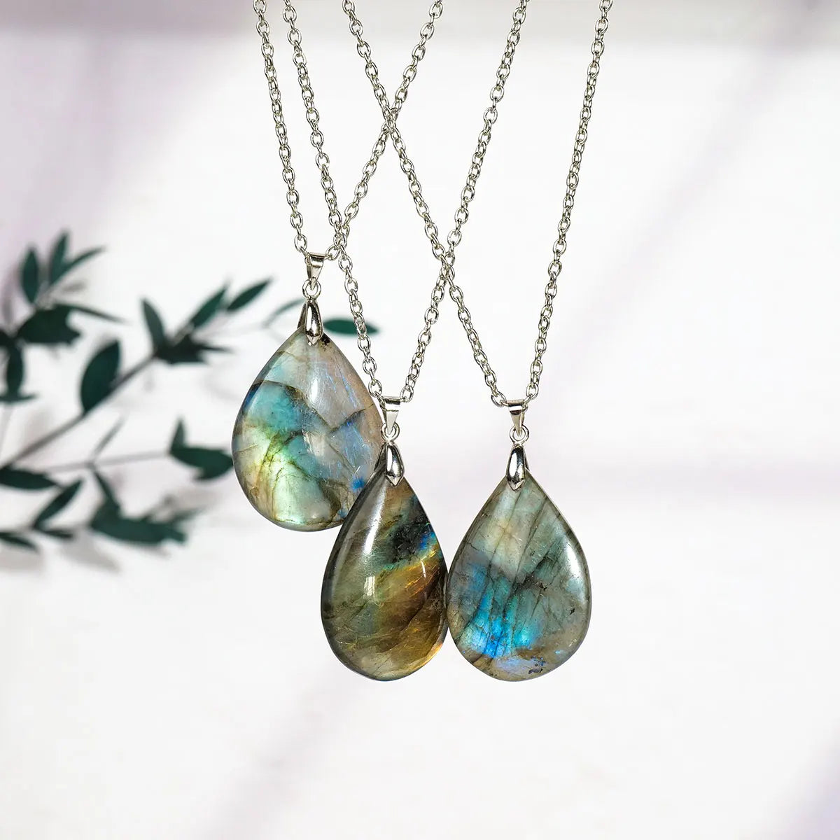 1PC Natural Crystal Blue Labradorite Pendant DIY Jewelry Moonstone Necklace Women Clavicle Chain Jewelry Gifts