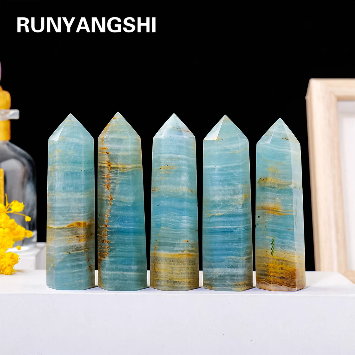 1PC Natural Crystal Blue Onyx Calcite  Point Healing Crystal Quartz Tower Healing Wand Stone Meditation Stone Energy Gem