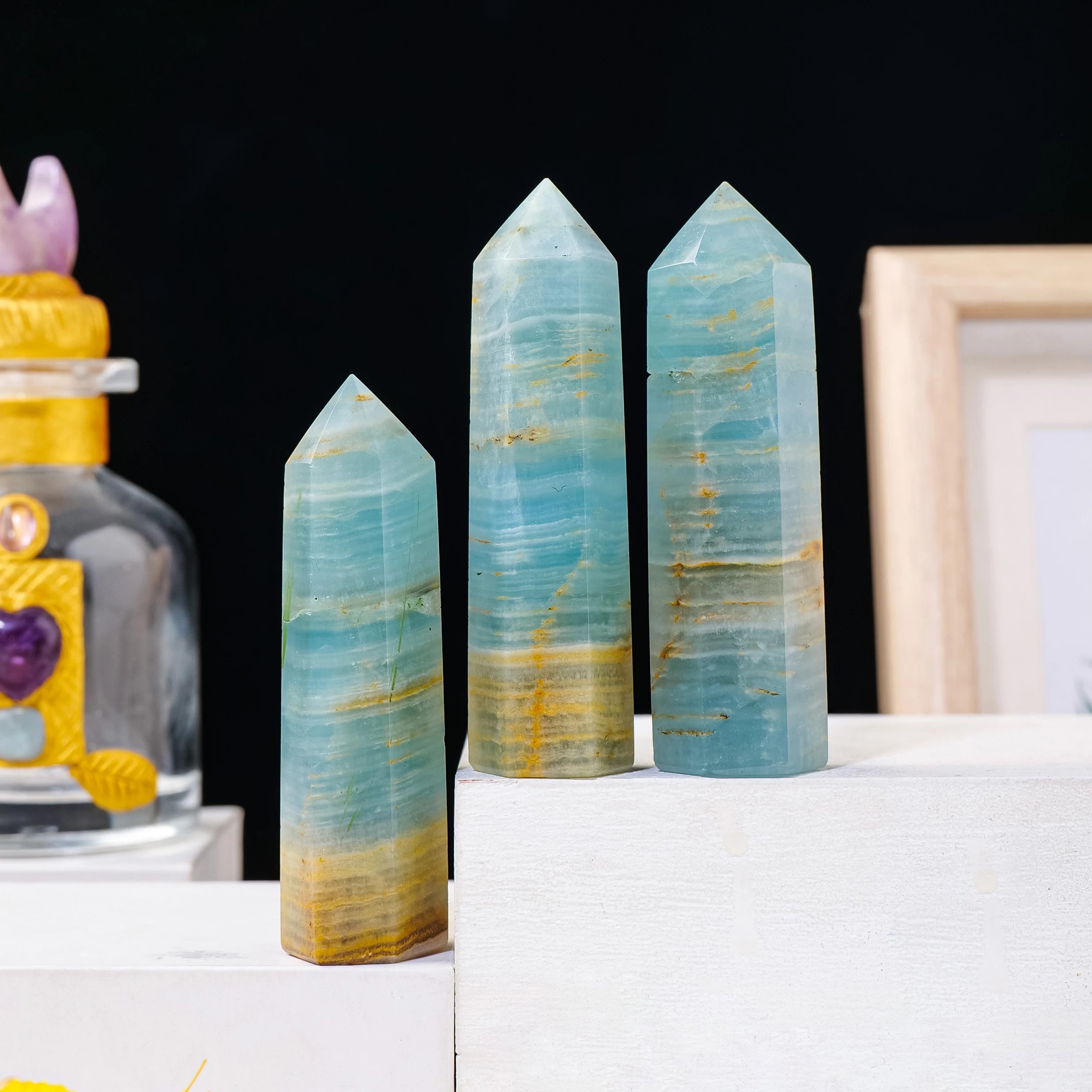 1PC Natural Crystal Blue Onyx Calcite  Point Healing Crystal Quartz Tower Healing Wand Stone Meditation Stone Energy Gem