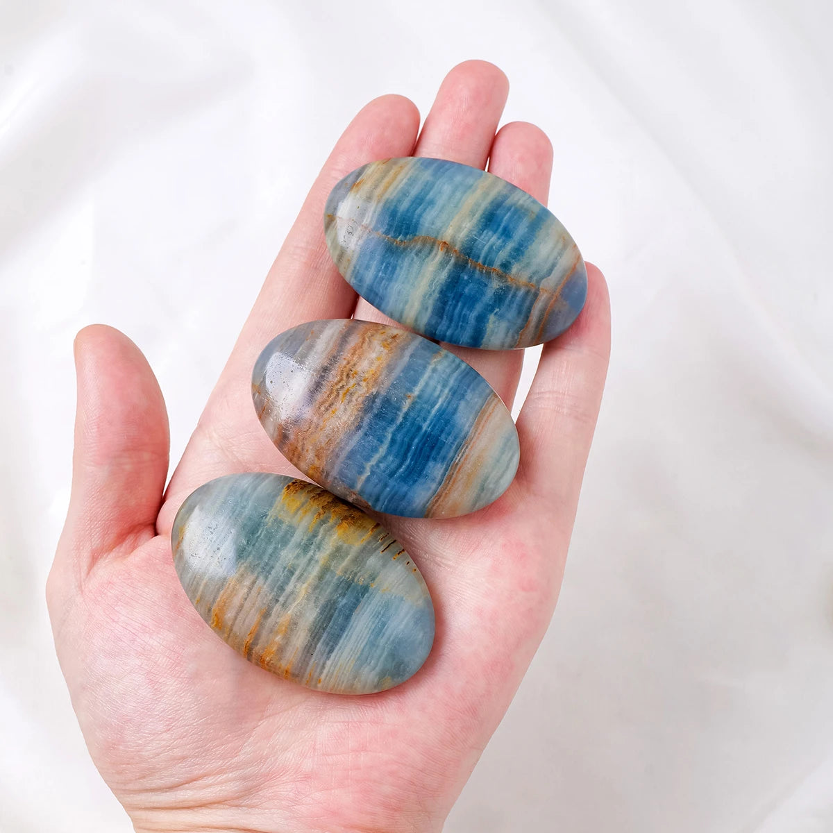 1PC Natural Crystal Blue Onyx Palm Stone Mind Divination Healing Finger Massage Energy Stone Feng Shui Yoga Home Decoration