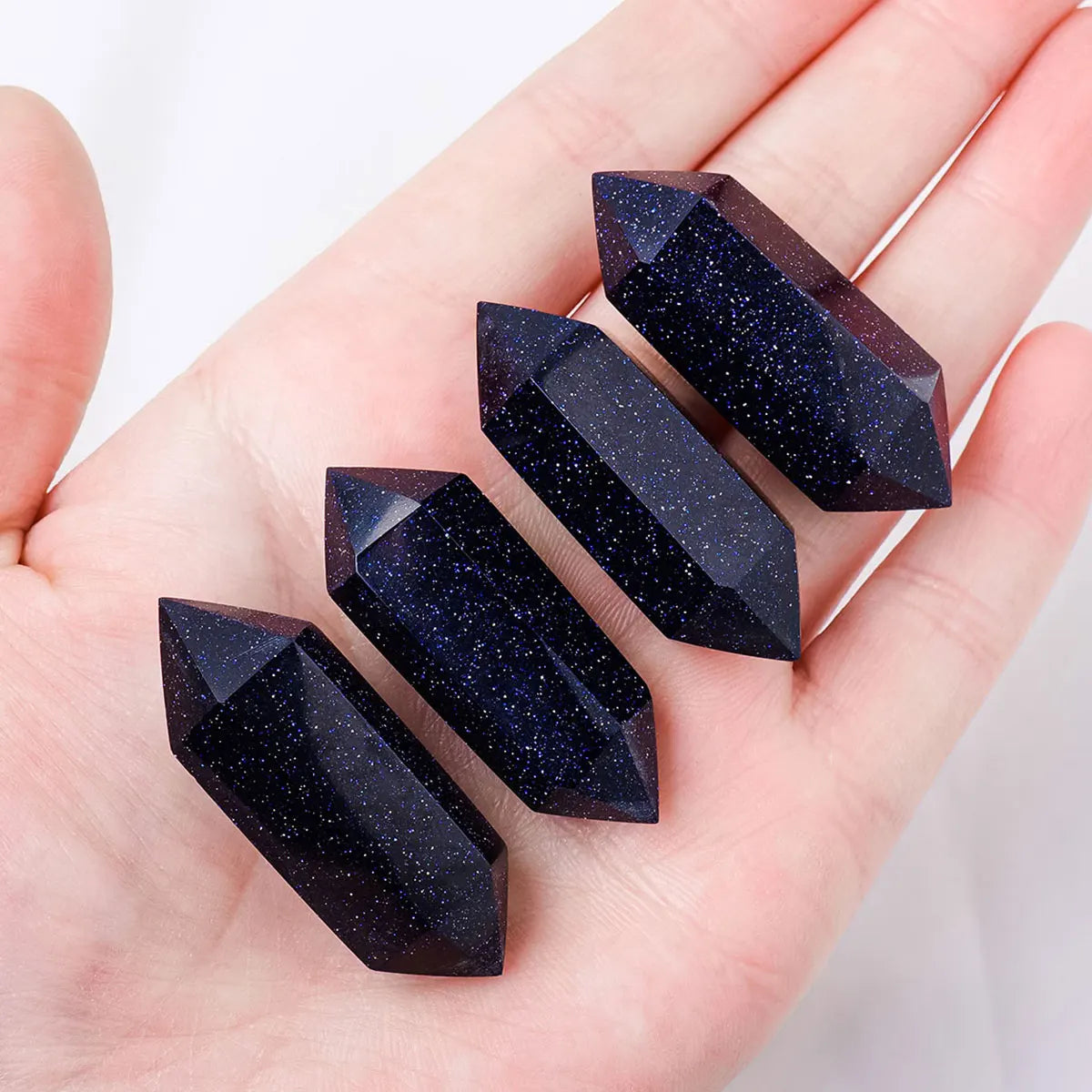 1PC Natural Crystal Blue Sandstone Hexagonal Prisms Double Point Wand Crystal Healing Stone Home Decoration