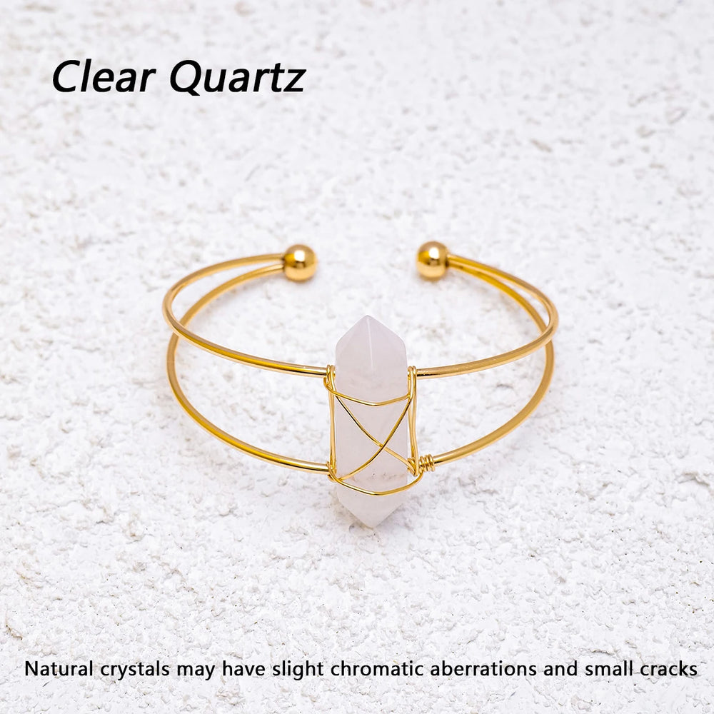 1PC Natural Crystal Bracelet Healing Double Point Bracelet for Women Protection Bracelet Yoga Reiki Chakras Meditation