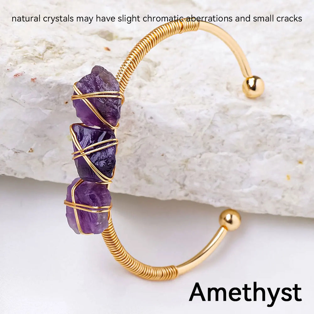 1PC Natural Crystal Bracelet Healing Raw Stone Bracelet for Women Protection Bracelet Yoga Reiki Chakras Meditation