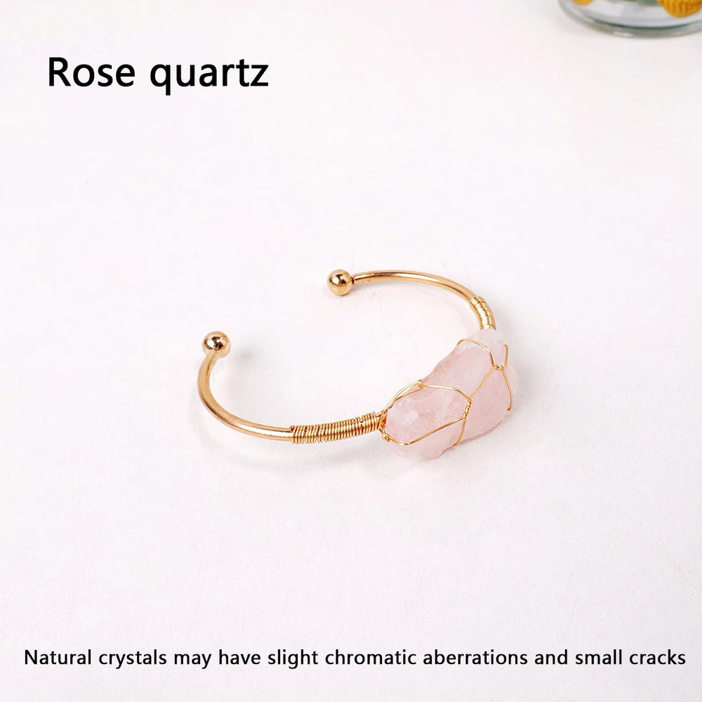 1PC Natural Crystal Bracelet Healing Rough Stone Bracelet for Women Gifts Protection Bracelet Yoga Reiki Chakras Meditation