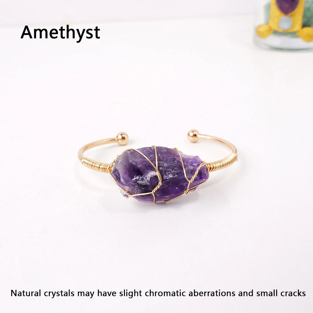 1PC Natural Crystal Bracelet Healing Rough Stone Bracelet for Women Gifts Protection Bracelet Yoga Reiki Chakras Meditation