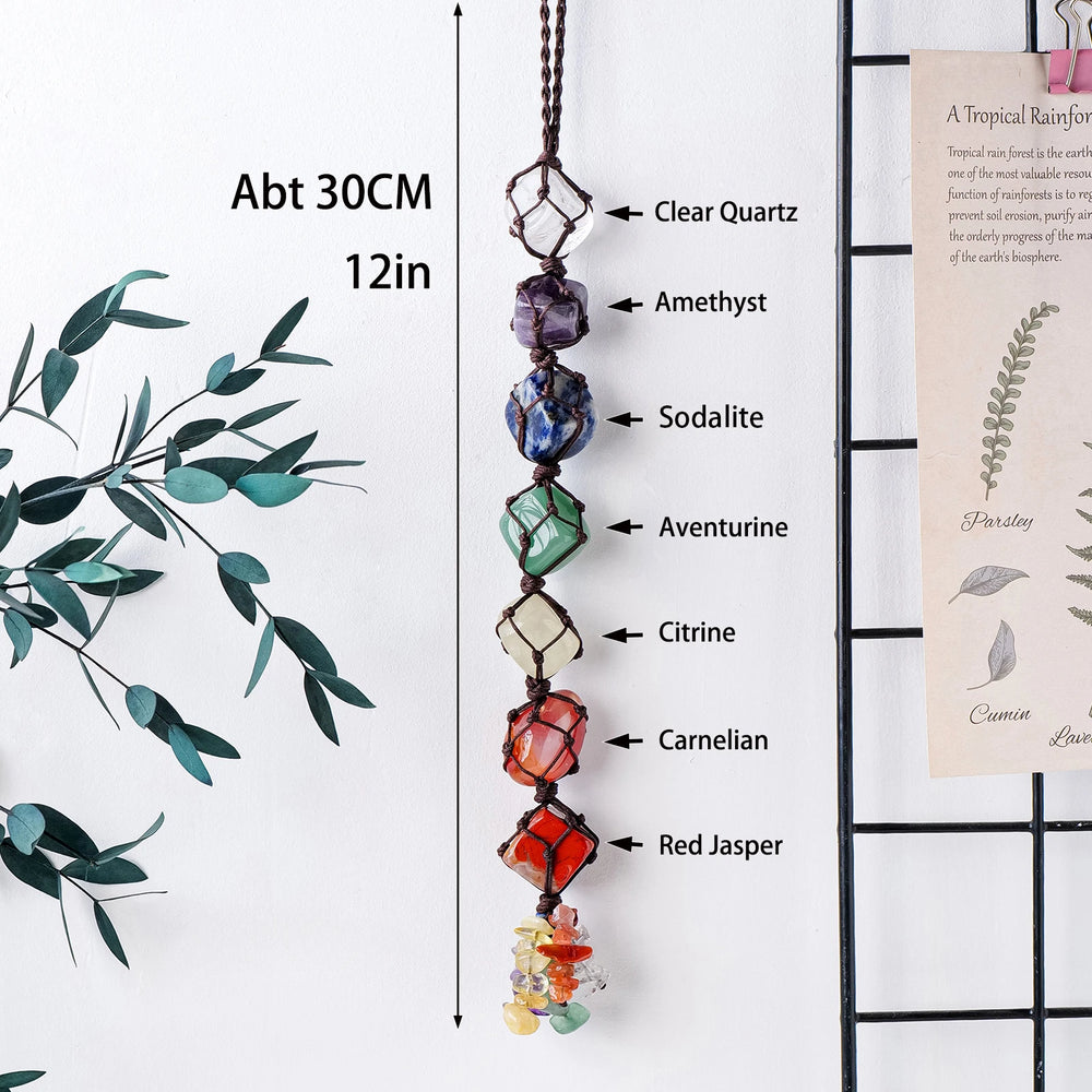 1PC Natural Crystal Chakra Pendant Tumbled Healing Stone Car Pendant Yoga Chakra Energy Gem Decoration Gift