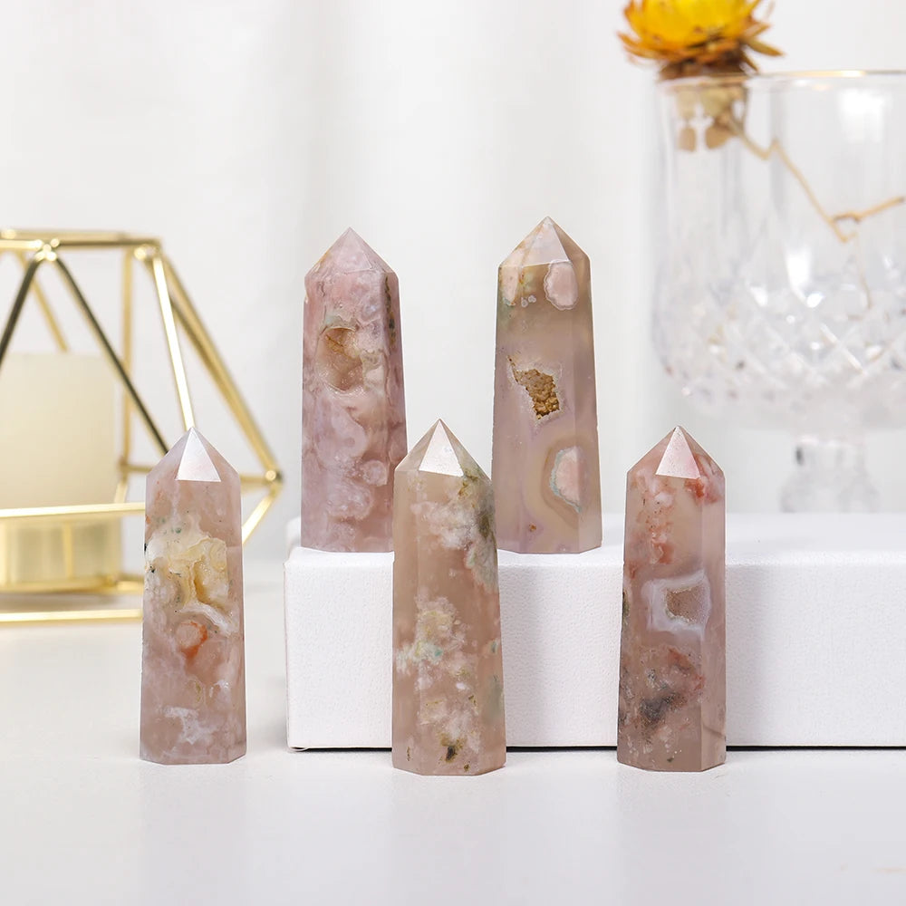 1PC Natural Crystal Cherry agate Point Healing Crystal Quartz Tower Healing Wand Stone Meditation Stone Energy Gem Home Decor