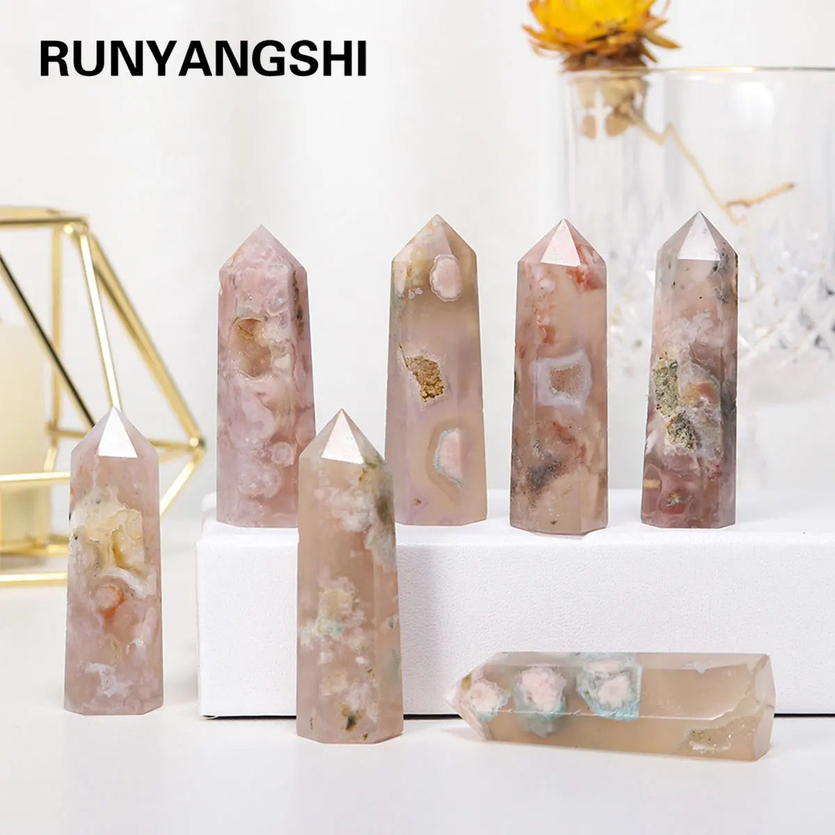 1PC Natural Crystal Cherry agate Point Healing Crystal Quartz Tower Healing Wand Stone Meditation Stone Energy Gem Home Decor