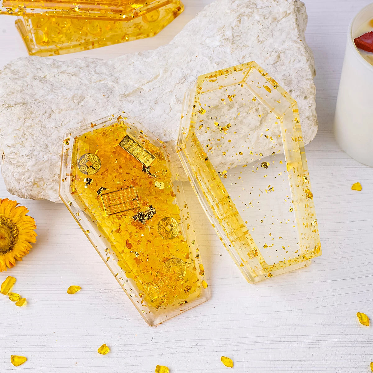 1PC Natural Crystal Citrine Coffin Shape Reiki Healing Demagnetizing Meditation For Fengshui Home Decoration Office Collection