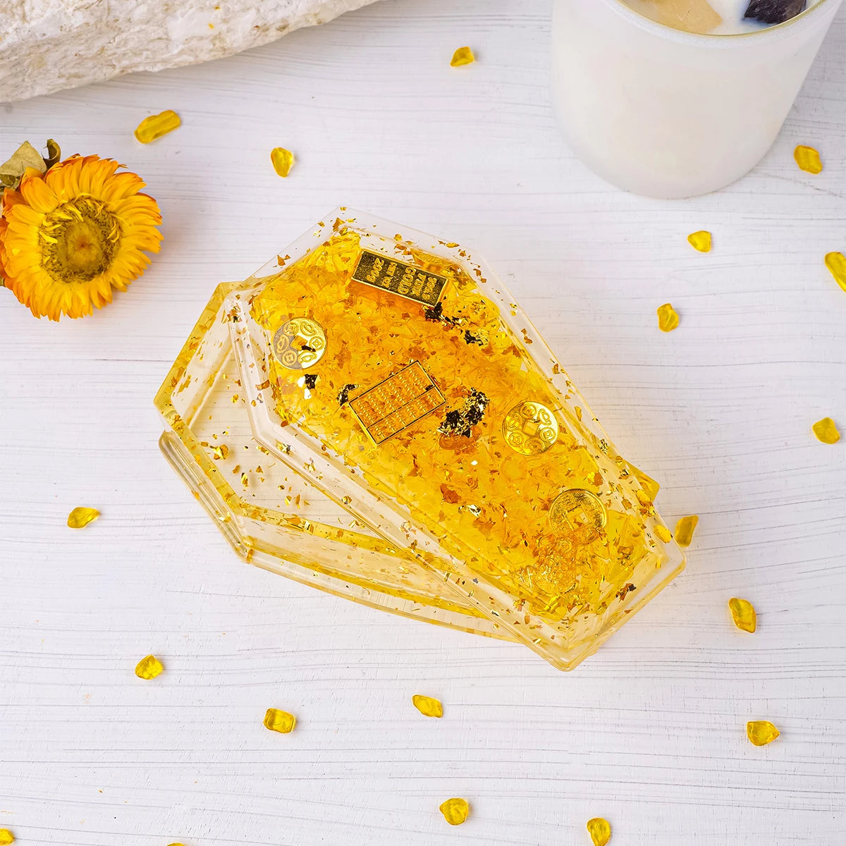 1PC Natural Crystal Citrine Coffin Shape Reiki Healing Demagnetizing Meditation For Fengshui Home Decoration Office Collection