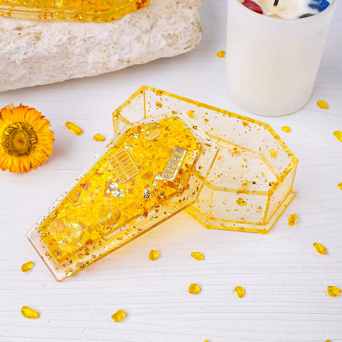 1PC Natural Crystal Citrine Coffin Shape Reiki Healing Demagnetizing Meditation For Fengshui Home Decoration Office Collection