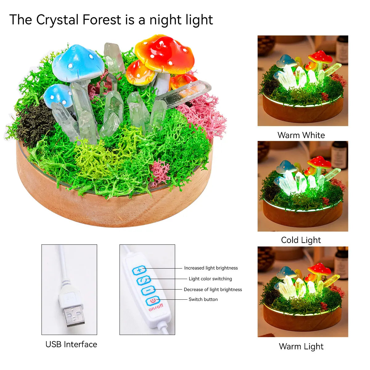 1PC Natural Crystal Clear Quartz Single Crystal Forest Atmosphere USB Interface Warm Heart Atmosphere Bedside Home bedroom decor