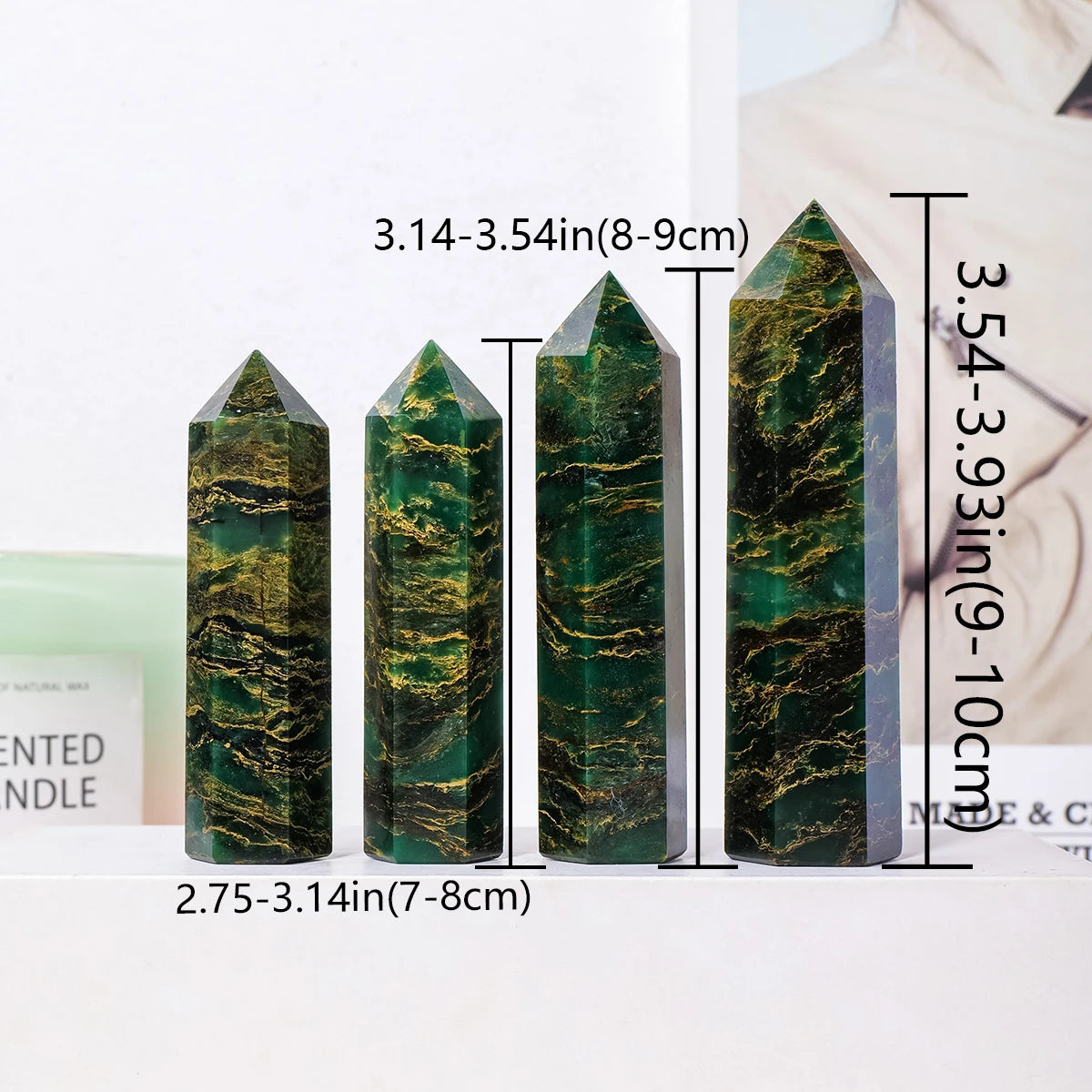 1PC Natural Crystal Emerald Point Healing Crystal Quartz Tower Healing Wand Stone Meditation Stone Energy Gem Home Decoration