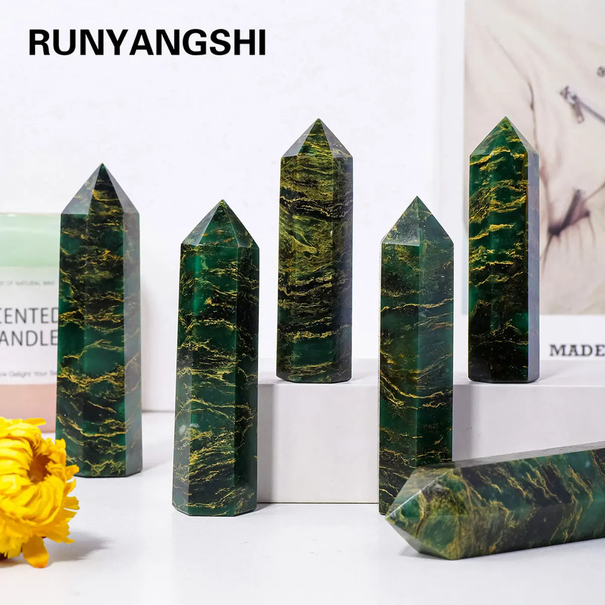 1PC Natural Crystal Emerald Point Healing Crystal Quartz Tower Healing Wand Stone Meditation Stone Energy Gem Home Decoration