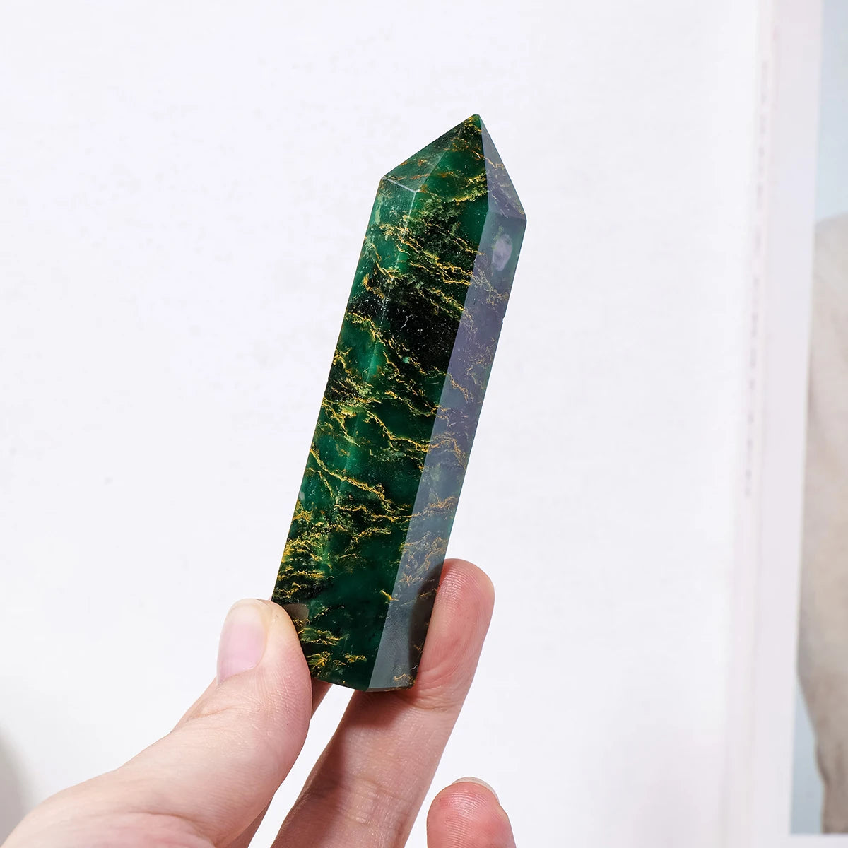 1PC Natural Crystal Emerald Point Healing Crystal Quartz Tower Healing Wand Stone Meditation Stone Energy Gem Home Decoration